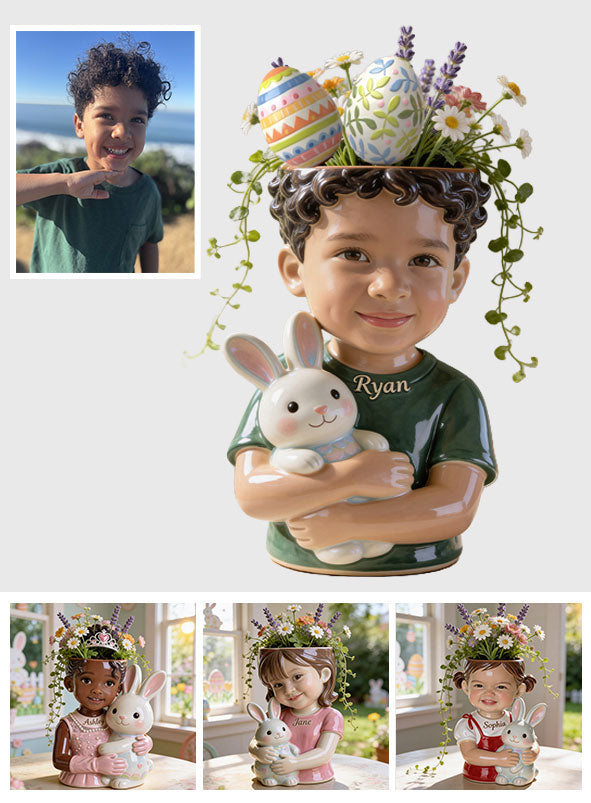 Custom Any Photo, Easter's Day - Personalized Kid Acrylic Pot & Stake