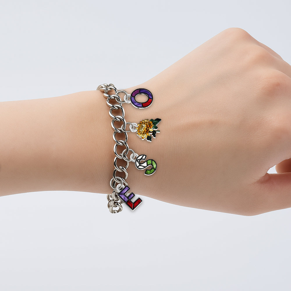 Beste Freundinnen mit Geburtsblumen und Initialen – Personalisiertes Freundschaftsarmband mit Anhängern