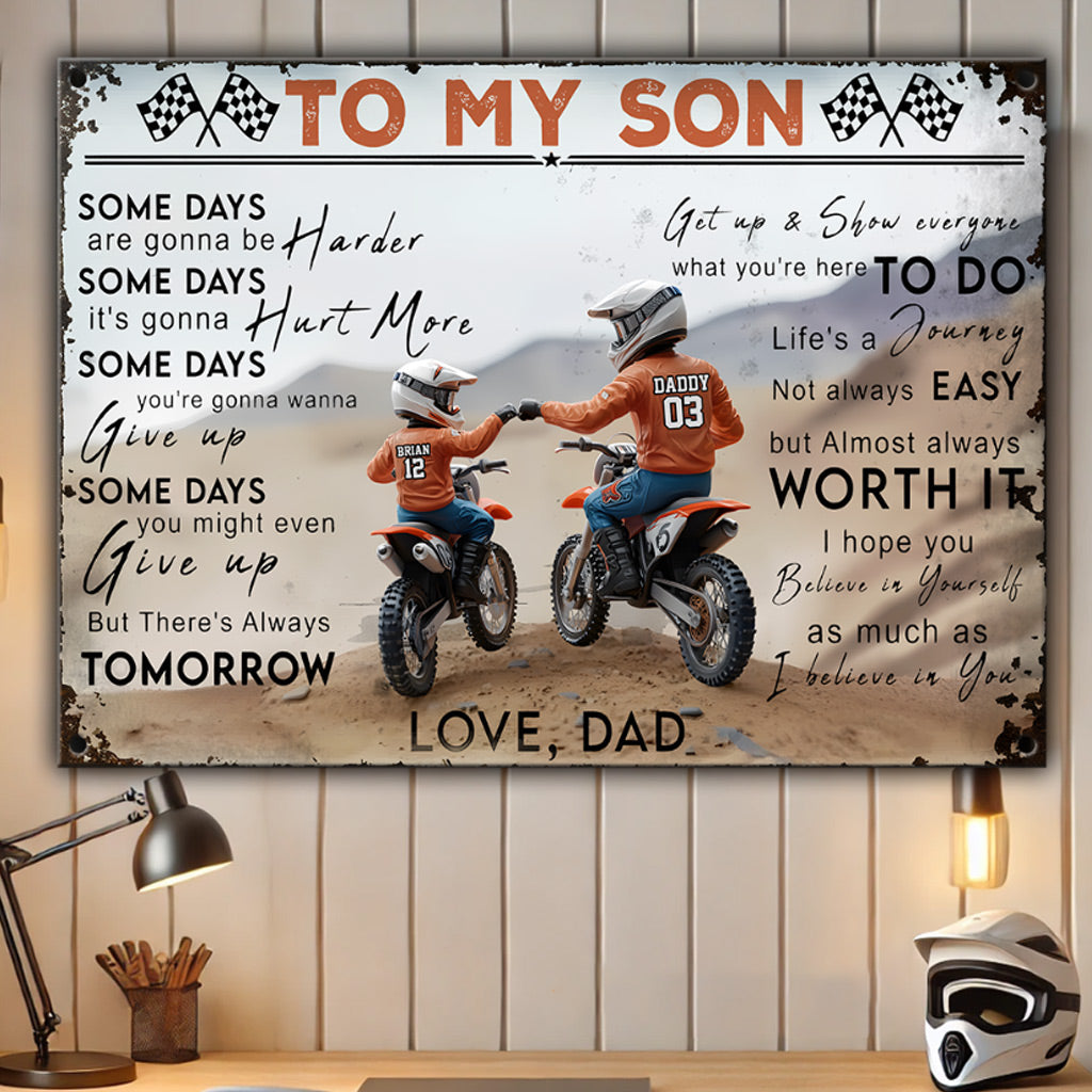 Dirt Bike Dad And Kid - Personalized Dirt Bike Rectangle Metal Sign