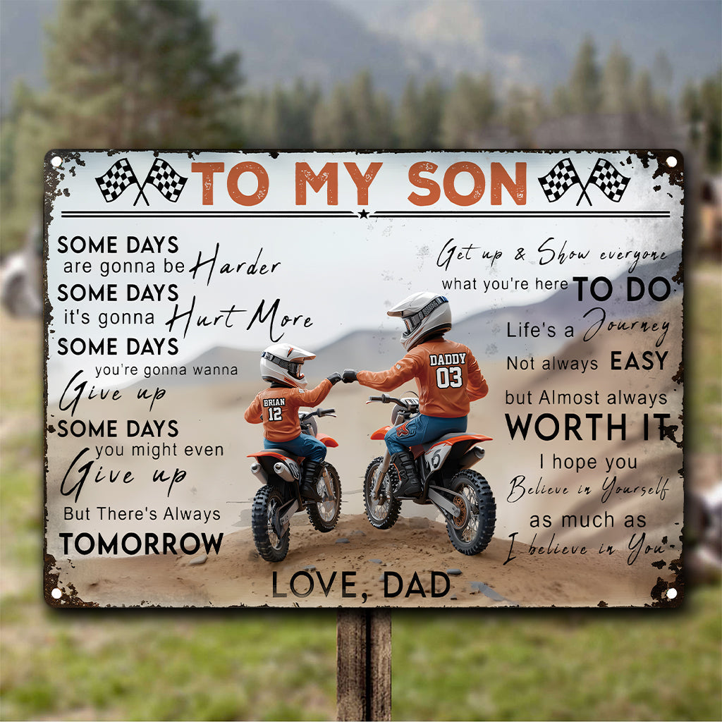 Dirt Bike Dad And Kid - Personalized Dirt Bike Rectangle Metal Sign