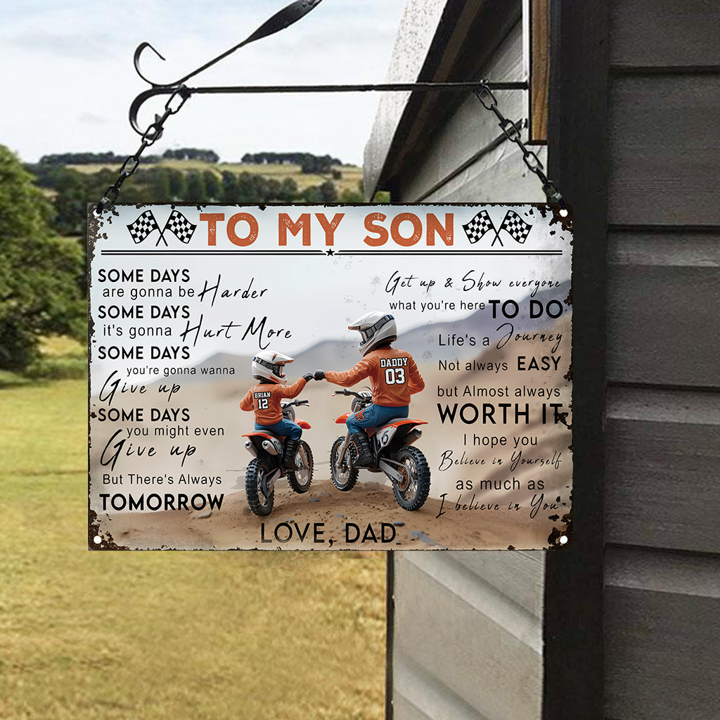 Dirt Bike Dad And Kid - Personalized Dirt Bike Rectangle Metal Sign
