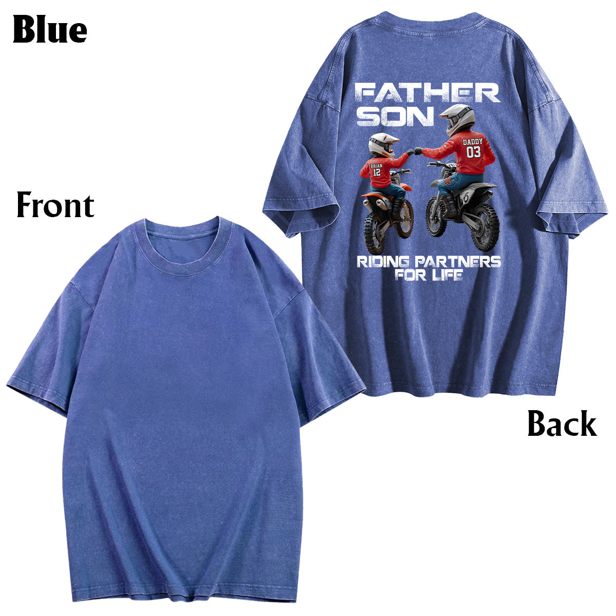 Dirtbike-Papa und Kind – personalisiertes Dirtbike-Wasch-T-Shirt