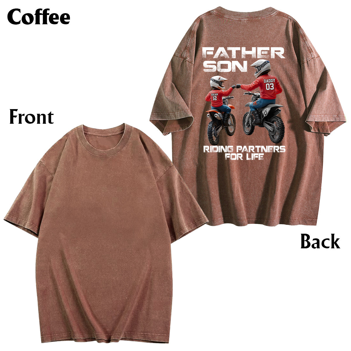 Dirtbike-Papa und Kind – personalisiertes Dirtbike-Wasch-T-Shirt