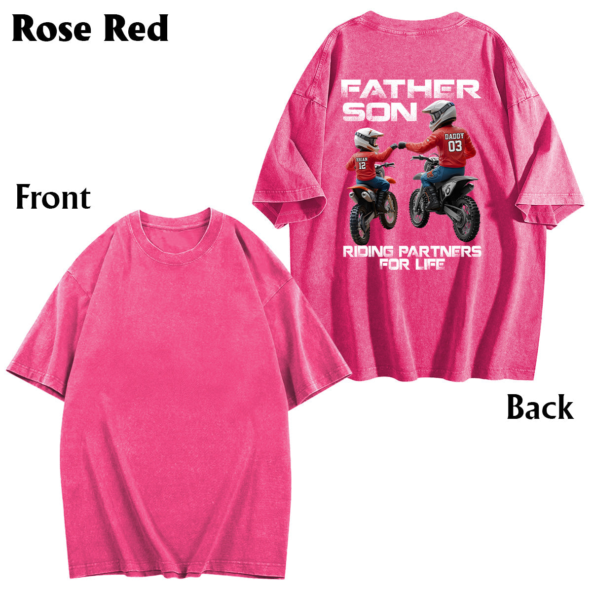 Dirtbike-Papa und Kind – personalisiertes Dirtbike-Wasch-T-Shirt