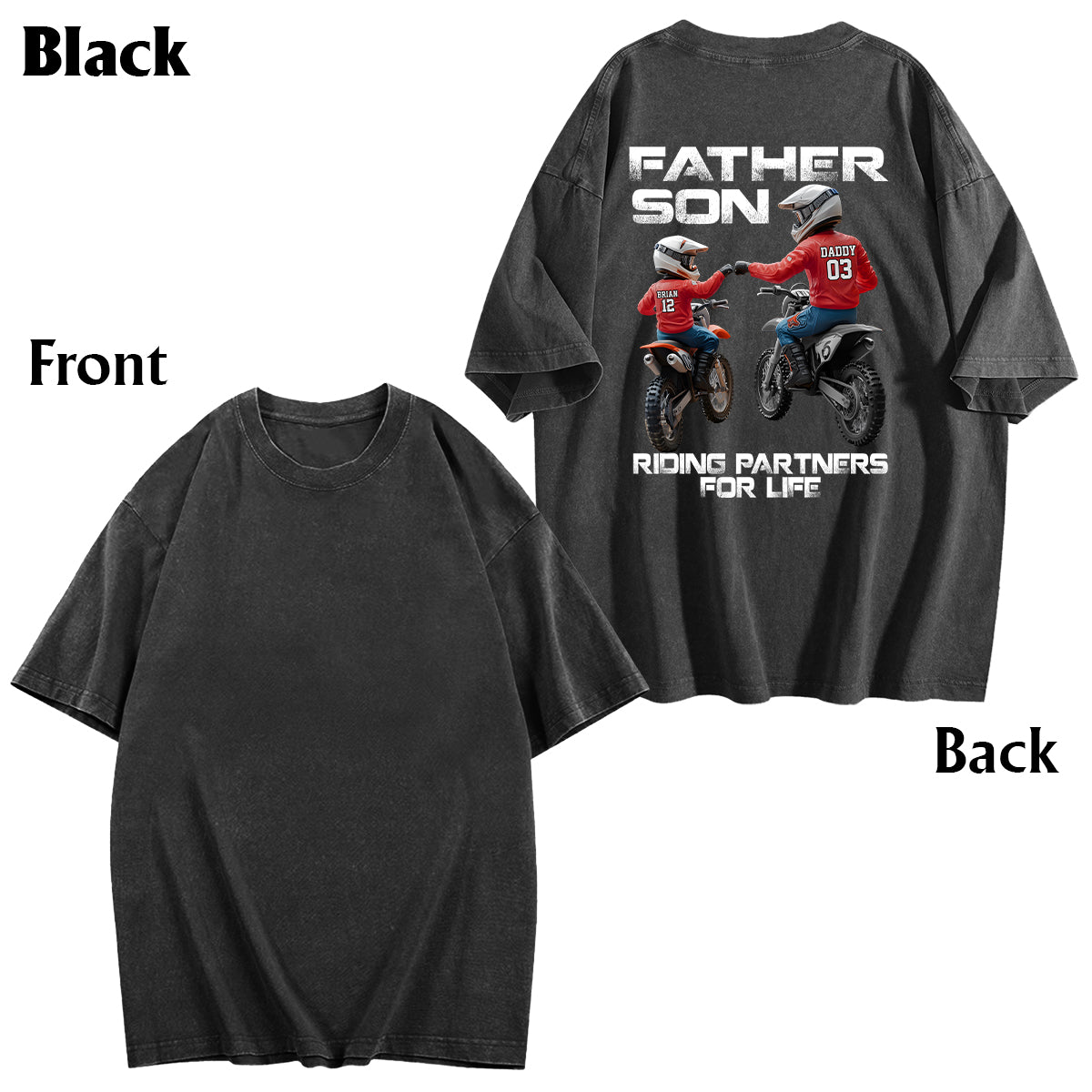 Dirtbike-Papa und Kind – personalisiertes Dirtbike-Wasch-T-Shirt