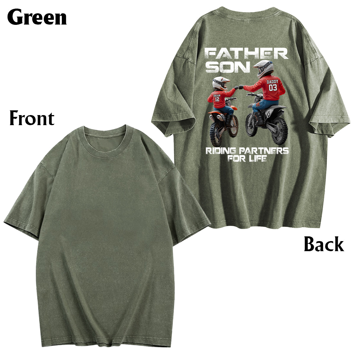 Dirtbike-Papa und Kind – personalisiertes Dirtbike-Wasch-T-Shirt