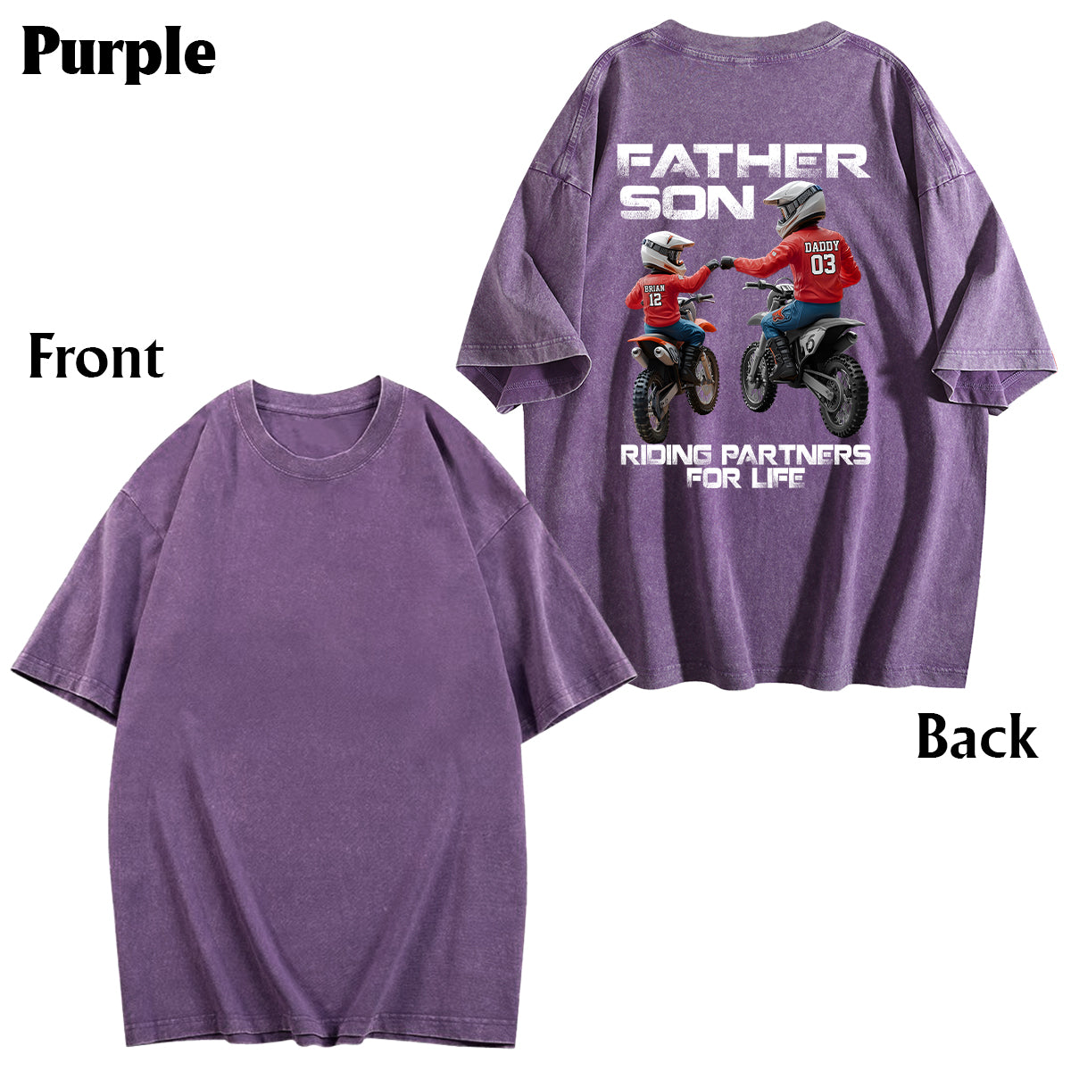 Dirtbike-Papa und Kind – personalisiertes Dirtbike-Wasch-T-Shirt