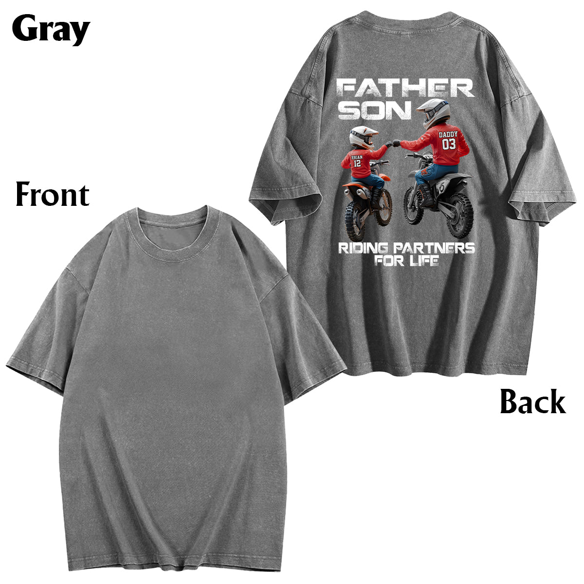 Dirtbike-Papa und Kind – personalisiertes Dirtbike-Wasch-T-Shirt