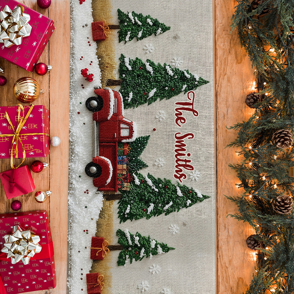 All Hearts Come Home For Christmas - Personalized Family Table Runner