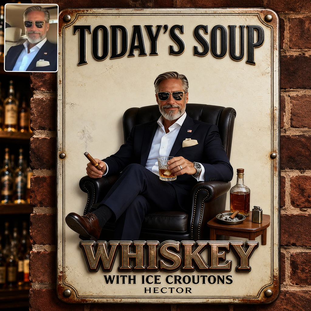 Today Soup Whiskey With Ice Croutons - Personalized Whisky 3D Printed Cut Metal Sign