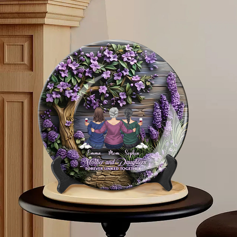 Mutter und Töchter für immer verbunden – Personalisierter runder Keramikteller „Mutter“