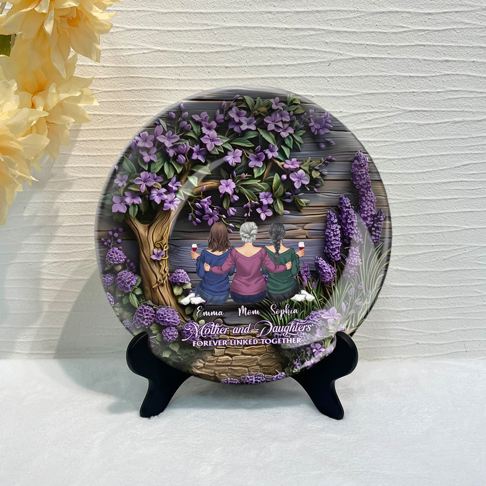 Mutter und Töchter für immer verbunden – Personalisierter runder Keramikteller „Mutter“