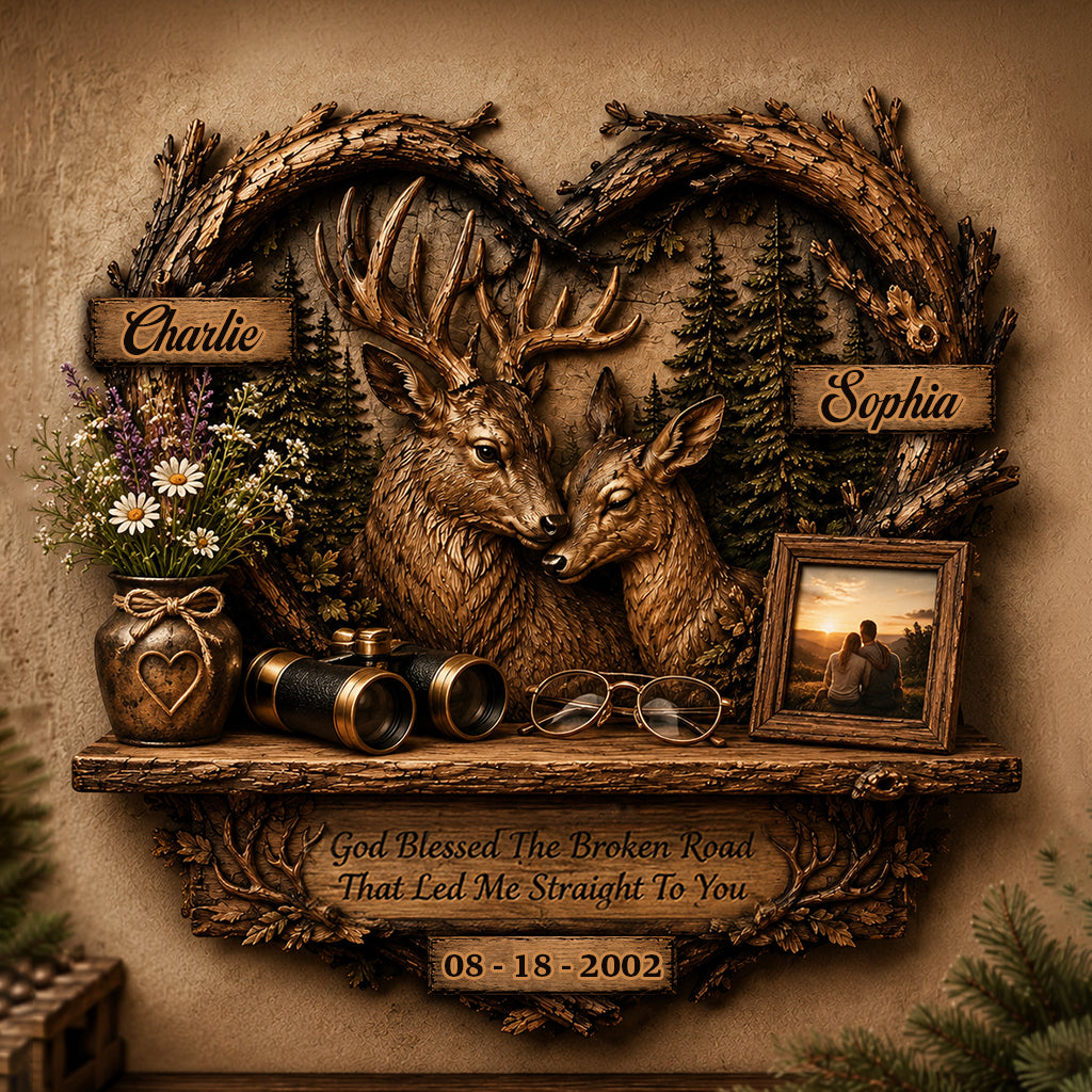 God Blessed The Broken Road - Personalized Hunting Wooden Floating Shelf