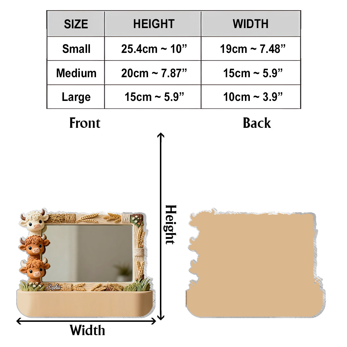 Niedliche Hochlandkühe schauen hervor – Personalisierter Schreibtischspiegel mit Hochlandkuhmotiv