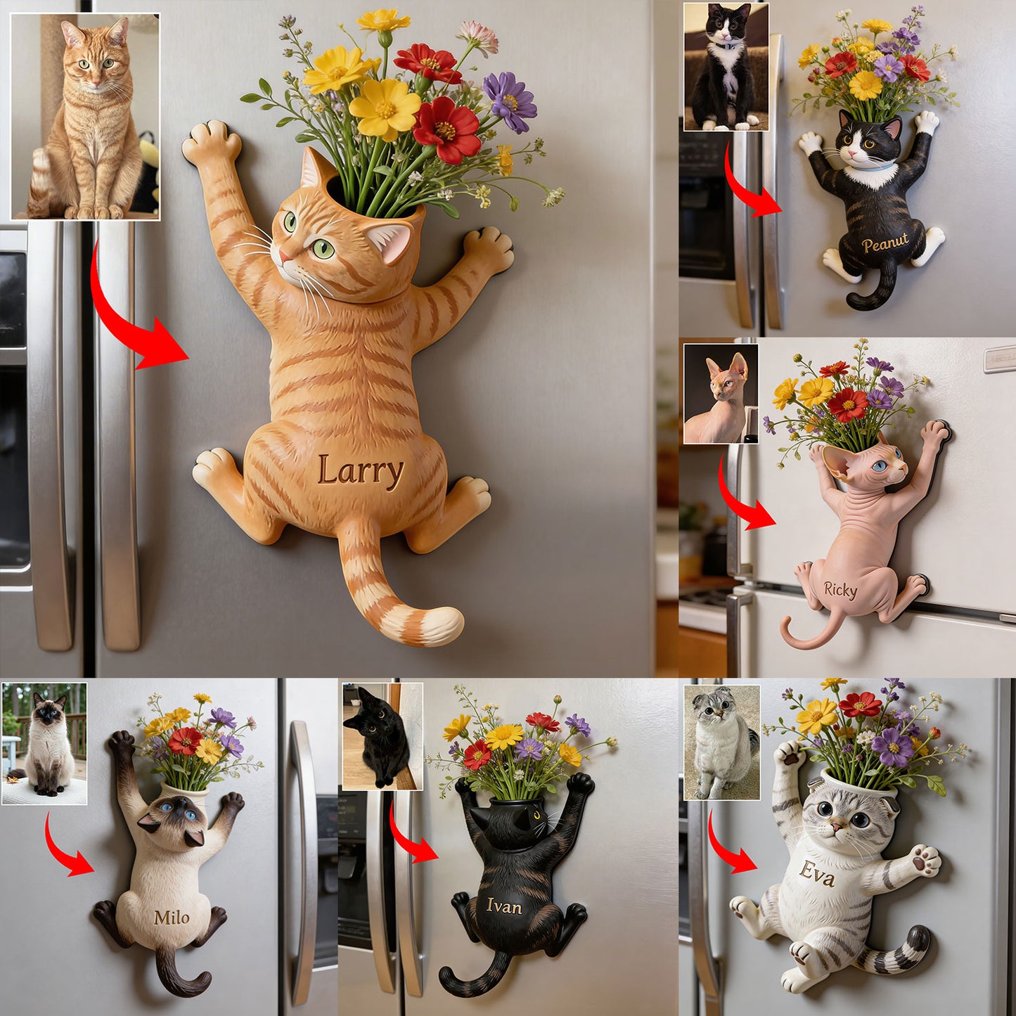 Custom Any Pet Photo - Personalized Cat Magnetic Flower Vase