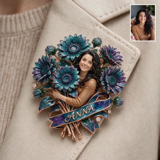 Personalisierte Suizidprävention Blaue & Lila Sonnenblumen Brosche - 3D Prägung Emaille Pin