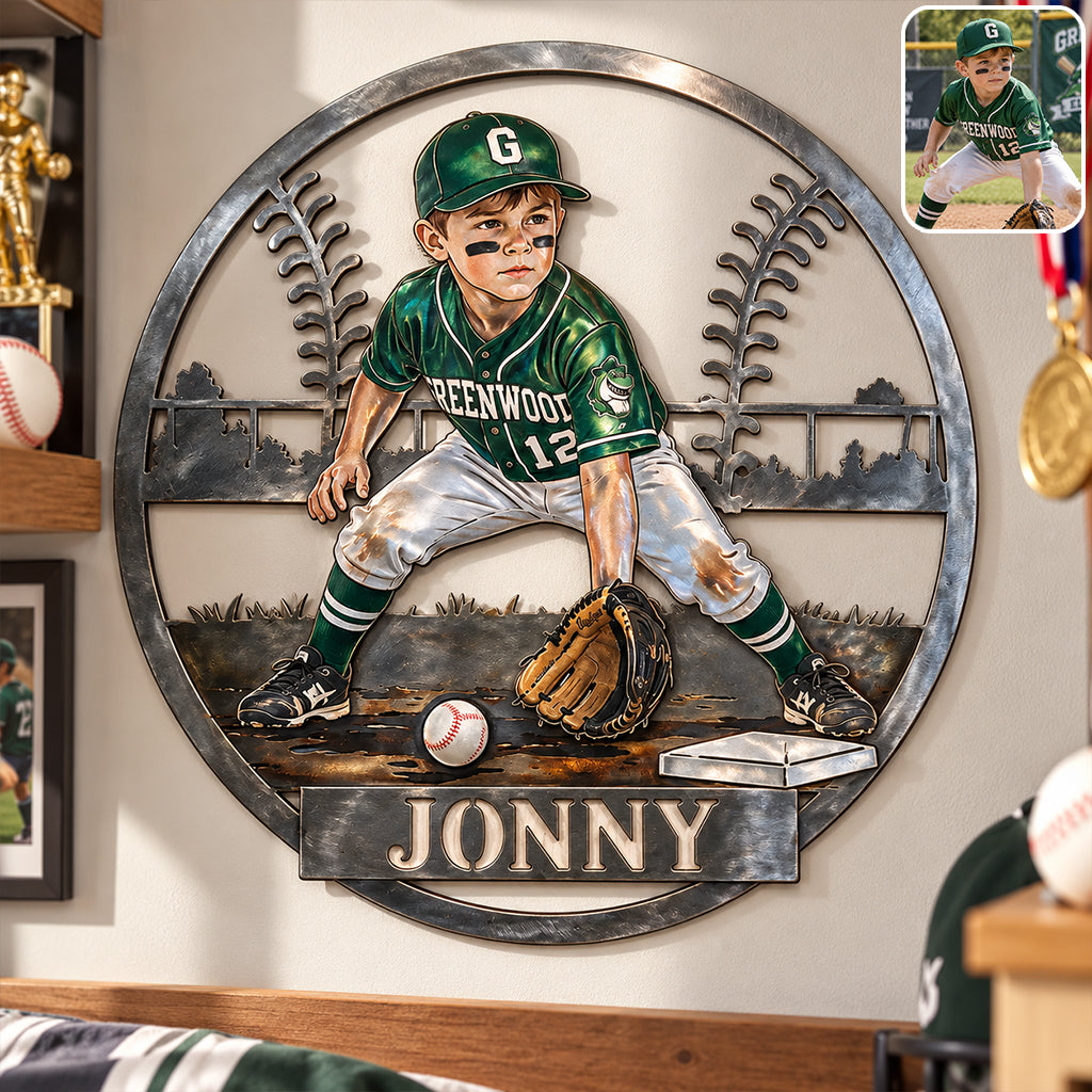Custom Metal Sign For Softball/ Baseball Kid Or Any Sport - Personalized Baseball 3D Printed Cut Metal Sign