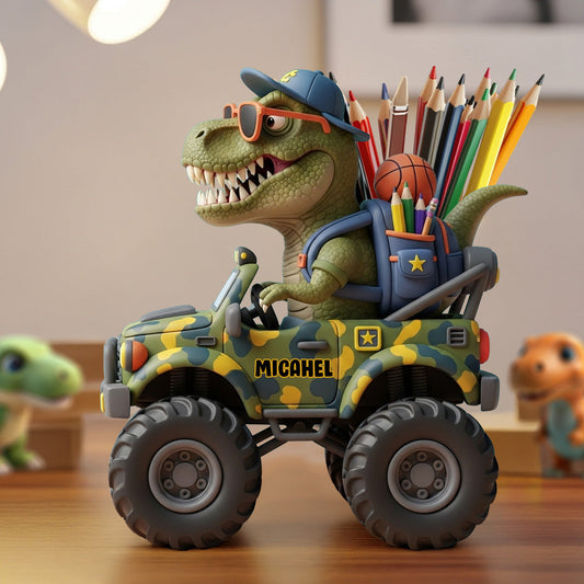 Ready To Crush School - Personalized Dinosaur Wooden Pen Holder
