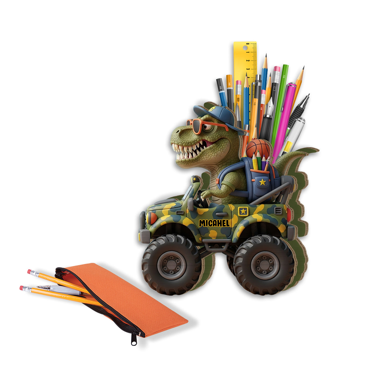 Ready To Crush School - Personalized Dinosaur Wooden Pen Holder