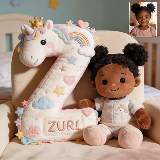 Alphabet Letter & Custom Photo And Theme - Personalized Kid Premium Faux Fur Pillow