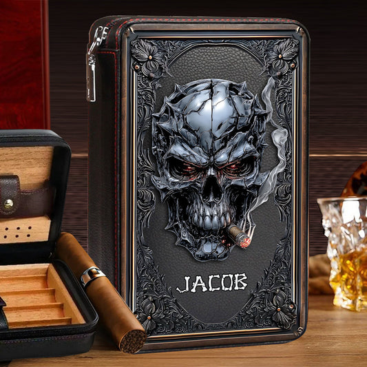 Rauchender Totenkopf – Personalisierter Reise-Zigarrenhumidor in Totenkopfform