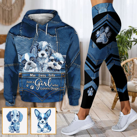 Einfach ein Mädchen, das Hunde liebt – personalisierter Hunde-Hoodie und Leggings