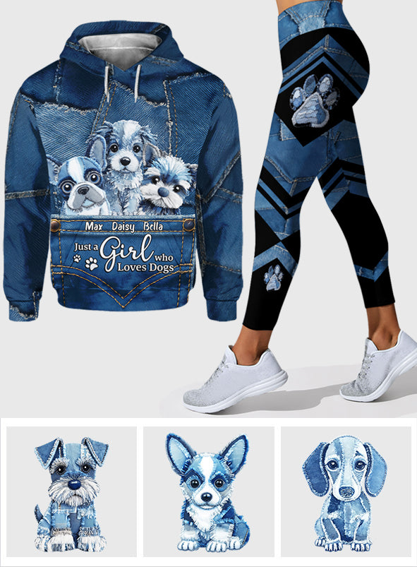 Einfach ein Mädchen, das Hunde liebt – personalisierter Hunde-Hoodie und Leggings