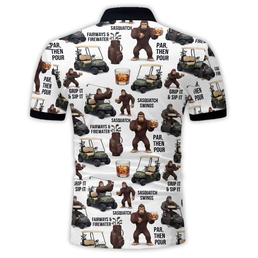 Funny Sasquatch & Whiskey Golf Polo Shirt, Funny Gift For Him, Dad,... - Personalized Golf Polo Shirt