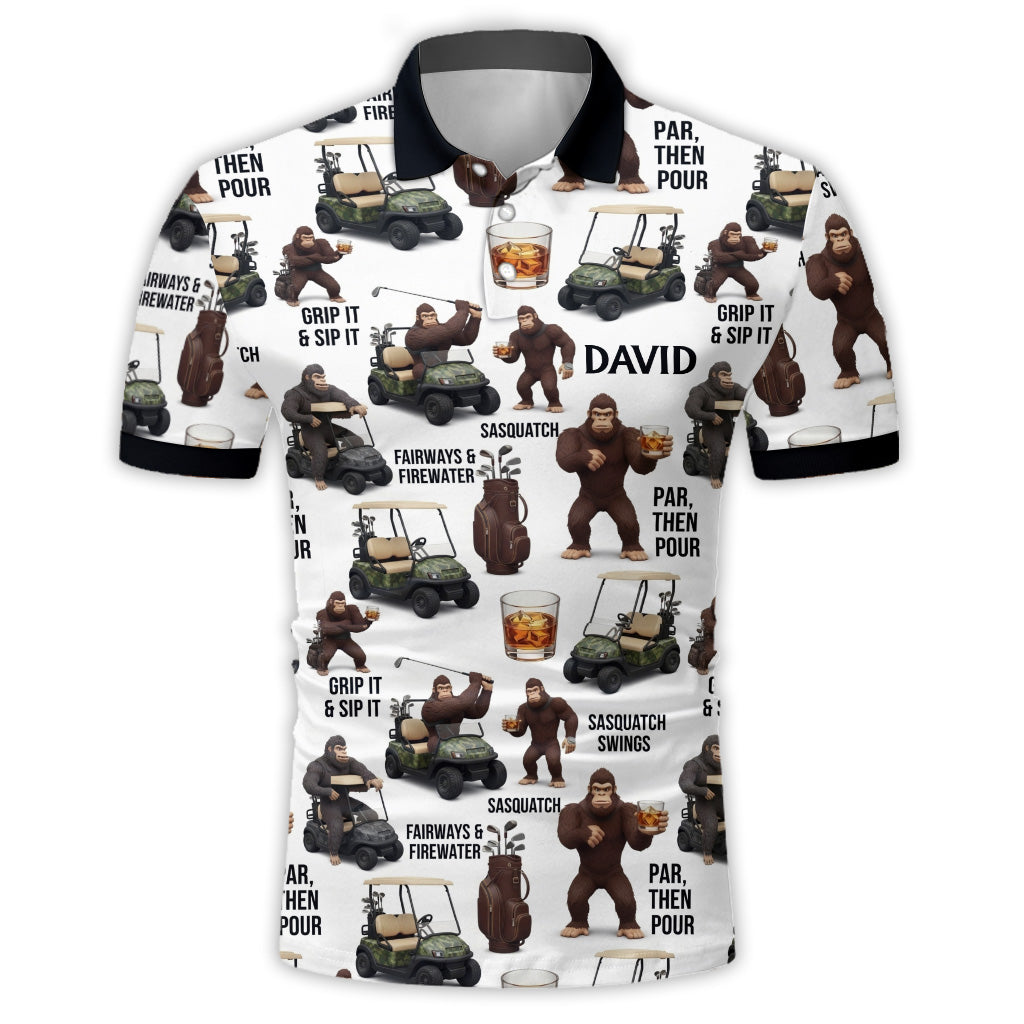 Funny Sasquatch & Whiskey Golf Polo Shirt, Funny Gift For Him, Dad,... - Personalized Golf Polo Shirt