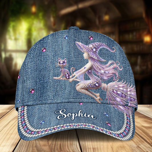 Witch And Broomstick - Personalized Witch Classic Cap