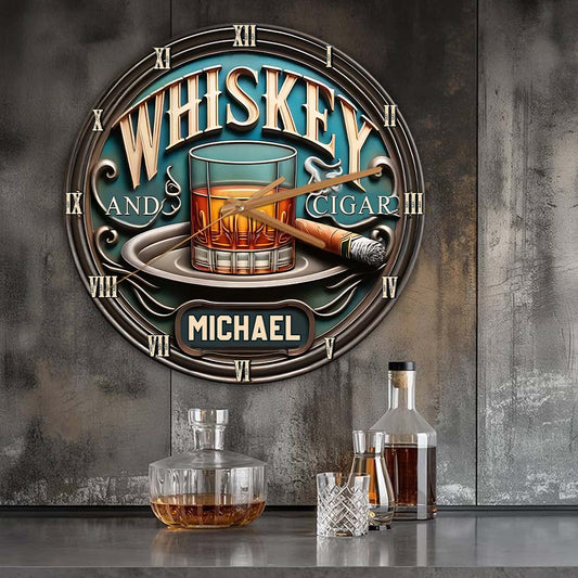 Whiskey & Cigar - Personalized Whisky Wall Clock