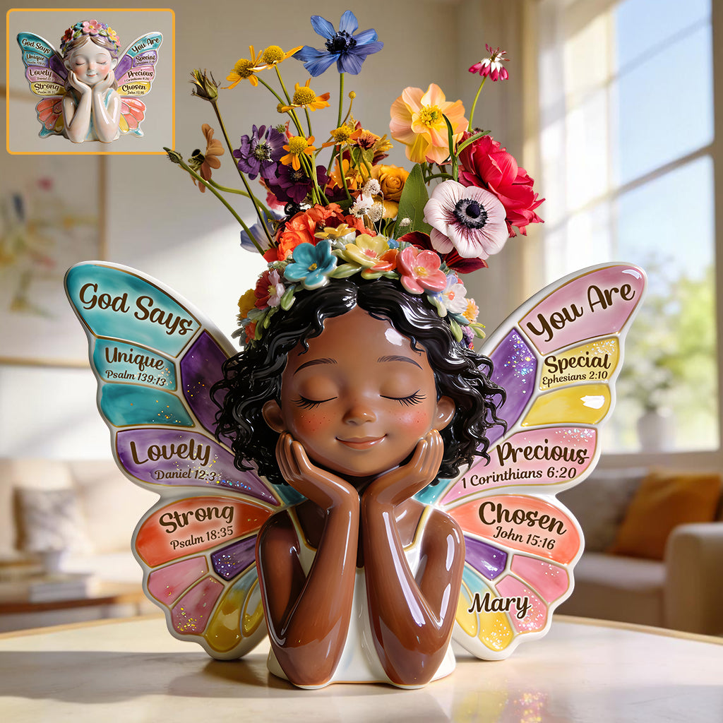 Gott sagt, du bist es – Personalisierte Acryl-Blumenvase in individueller Form für Afroamerikaner