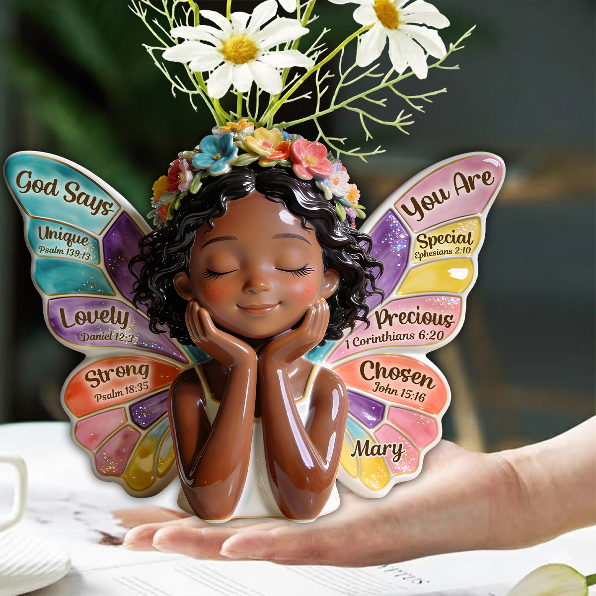 Gott sagt, du bist es – Personalisierte Acryl-Blumenvase in individueller Form für Afroamerikaner