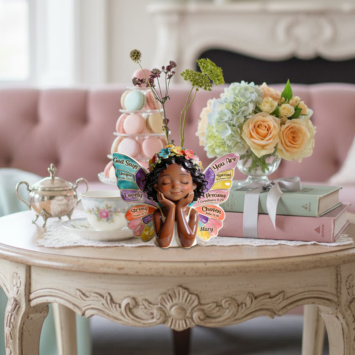 Gott sagt, du bist es – Personalisierte Acryl-Blumenvase in individueller Form für Afroamerikaner