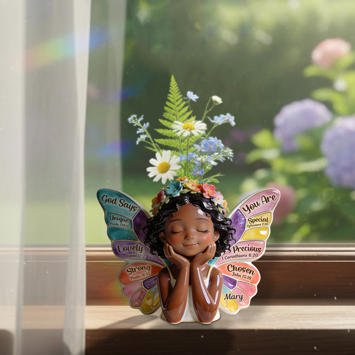 Gott sagt, du bist es – Personalisierte Acryl-Blumenvase in individueller Form für Afroamerikaner