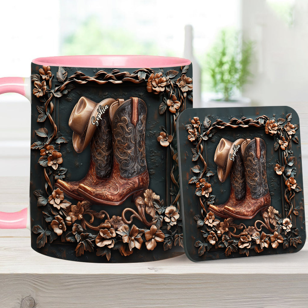 Cowgirl Boots - Personalized Cowgirl Accent Mug & Coaster