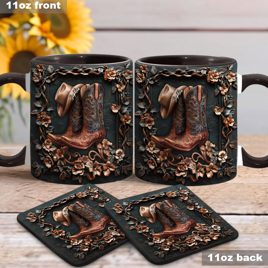 Cowgirl Boots - Personalized Cowgirl Accent Mug & Coaster