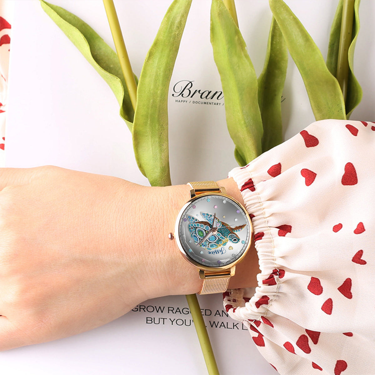 Wunderschöne Schildkröte – personalisierte Damen-Handuhr mit Schildkrötenmotiv 