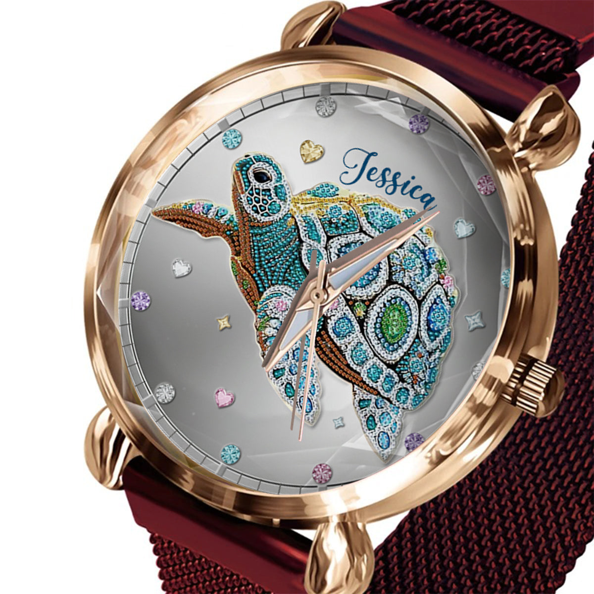 Wunderschöne Schildkröte – personalisierte Damen-Handuhr mit Schildkrötenmotiv 