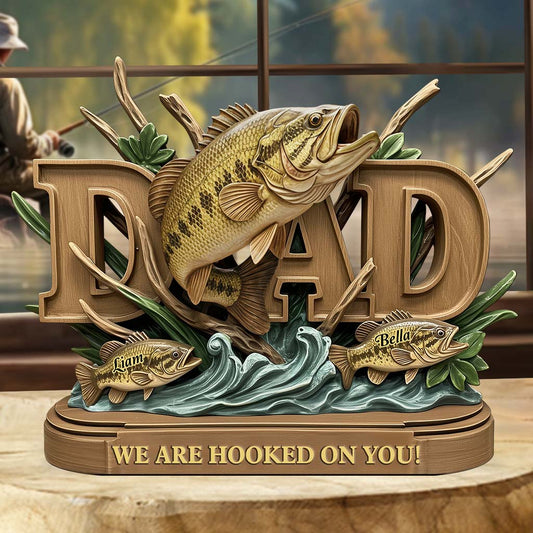 Angler-Papa – Personalisierte Acrylplakette in individueller Angelform