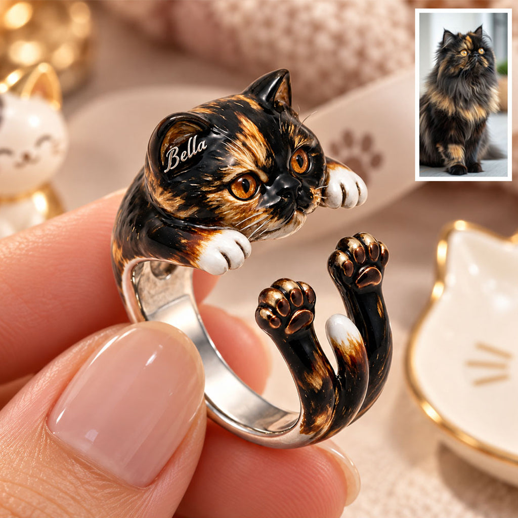 Little Paws, Endless Love - Personalized Cat Adjustable Shaped Ring