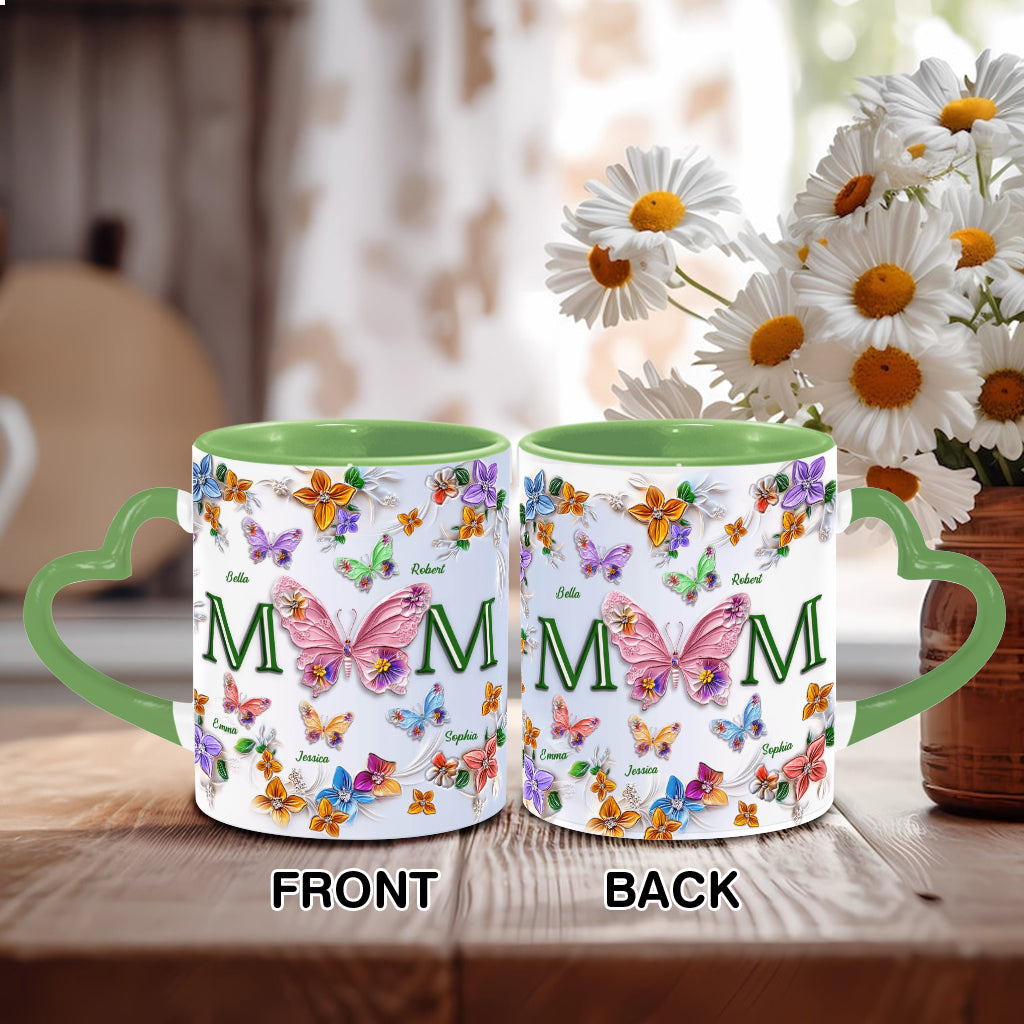 Bunte Schmetterlinge Mama Mama - Personalisierte Mutter-Herzgriff-Tasse