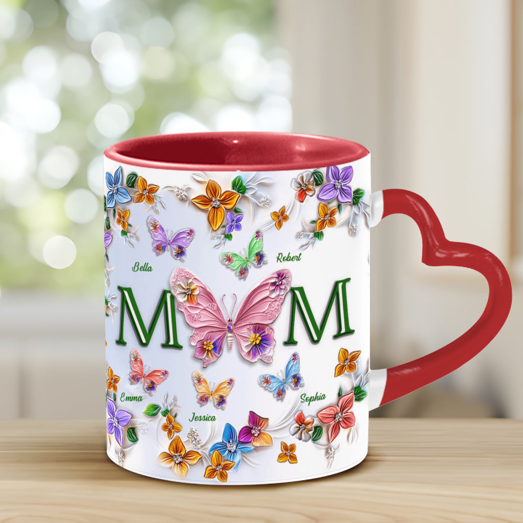 Bunte Schmetterlinge Mama Mama - Personalisierte Mutter-Herzgriff-Tasse