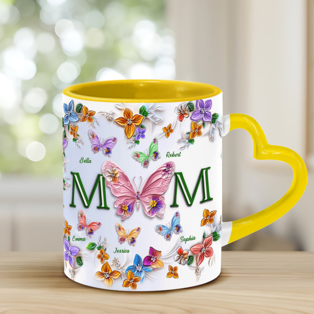 Bunte Schmetterlinge Mama Mama - Personalisierte Mutter-Herzgriff-Tasse