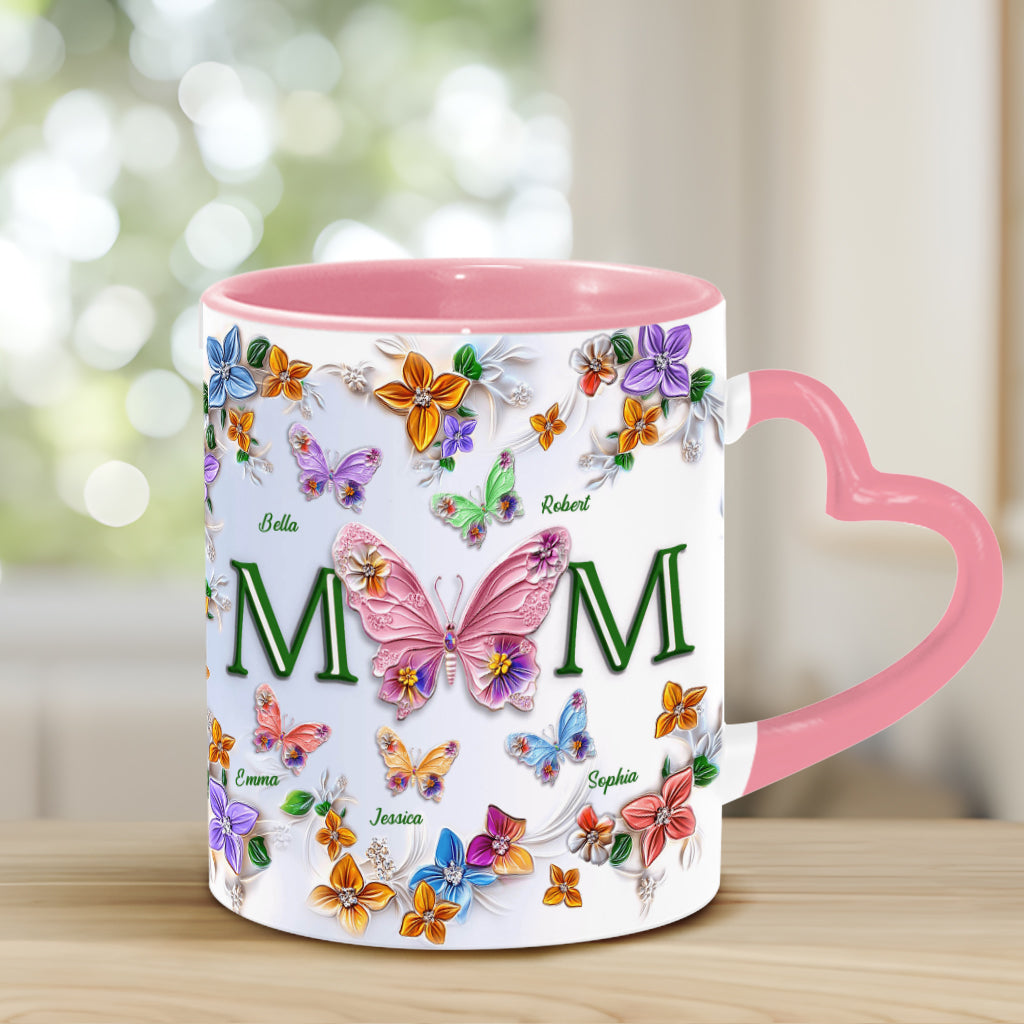 Bunte Schmetterlinge Mama Mama - Personalisierte Mutter-Herzgriff-Tasse