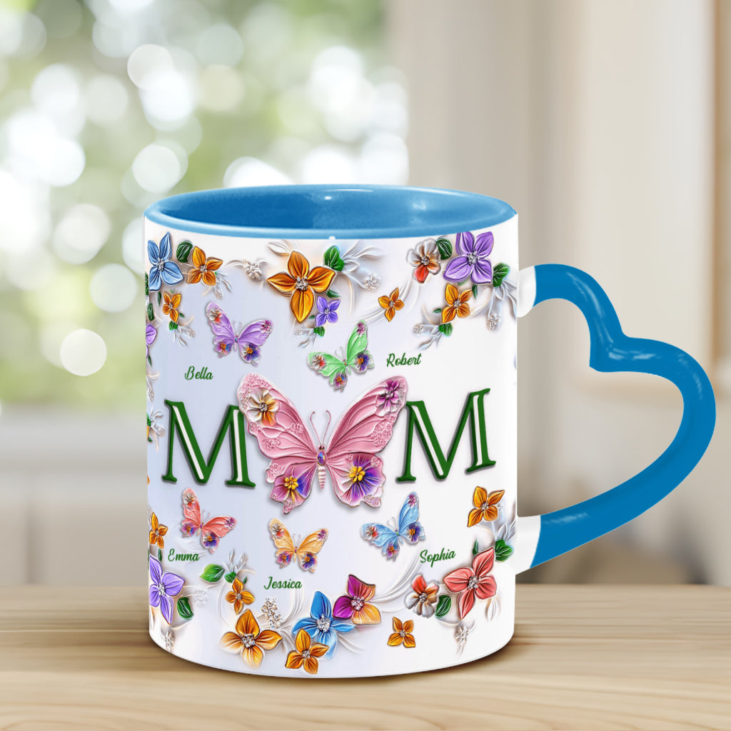 Bunte Schmetterlinge Mama Mama - Personalisierte Mutter-Herzgriff-Tasse