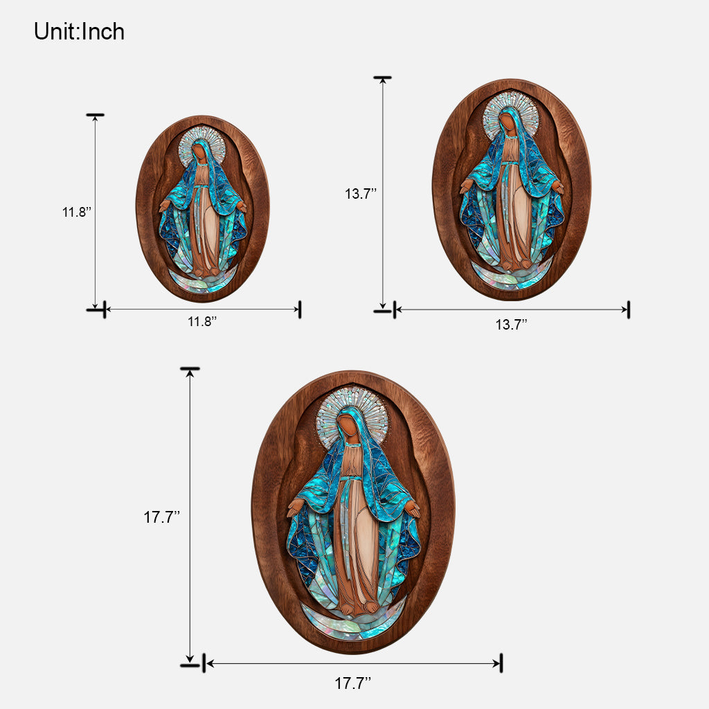 Wanddekoration im Stil der Jungfrau Maria und Perlmutt - Personalisiertes christliches Holzschild in individueller Form
