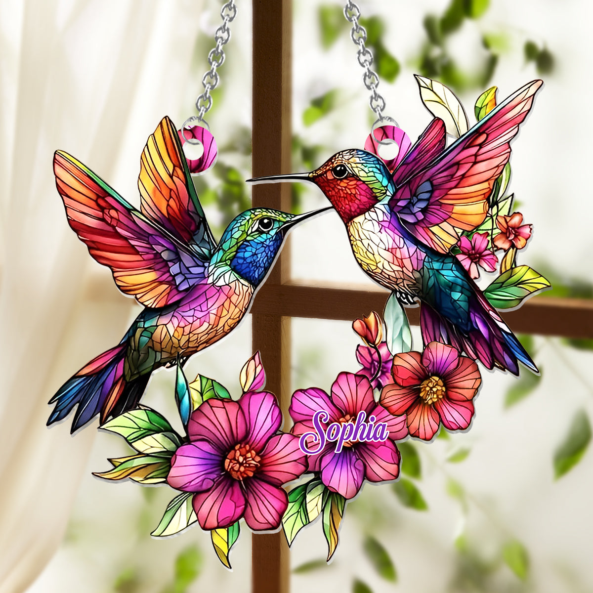 Coloful Hummingbird - Personalized Hummingbird Window Hanging Suncatcher Ornament