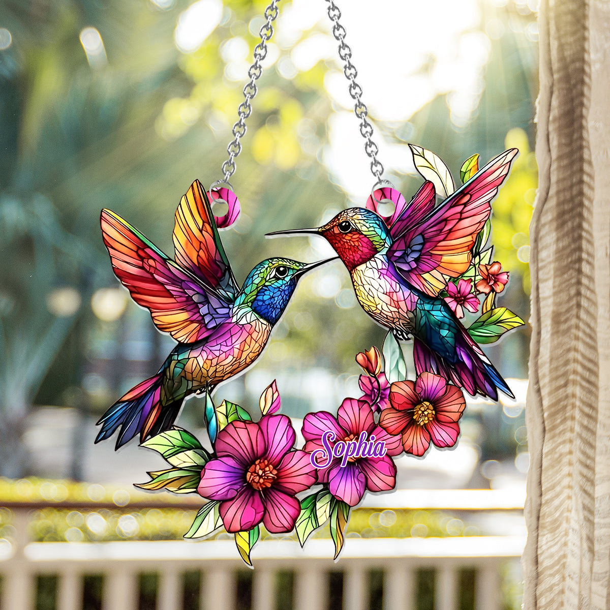 Coloful Hummingbird - Personalized Hummingbird Window Hanging Suncatcher Ornament