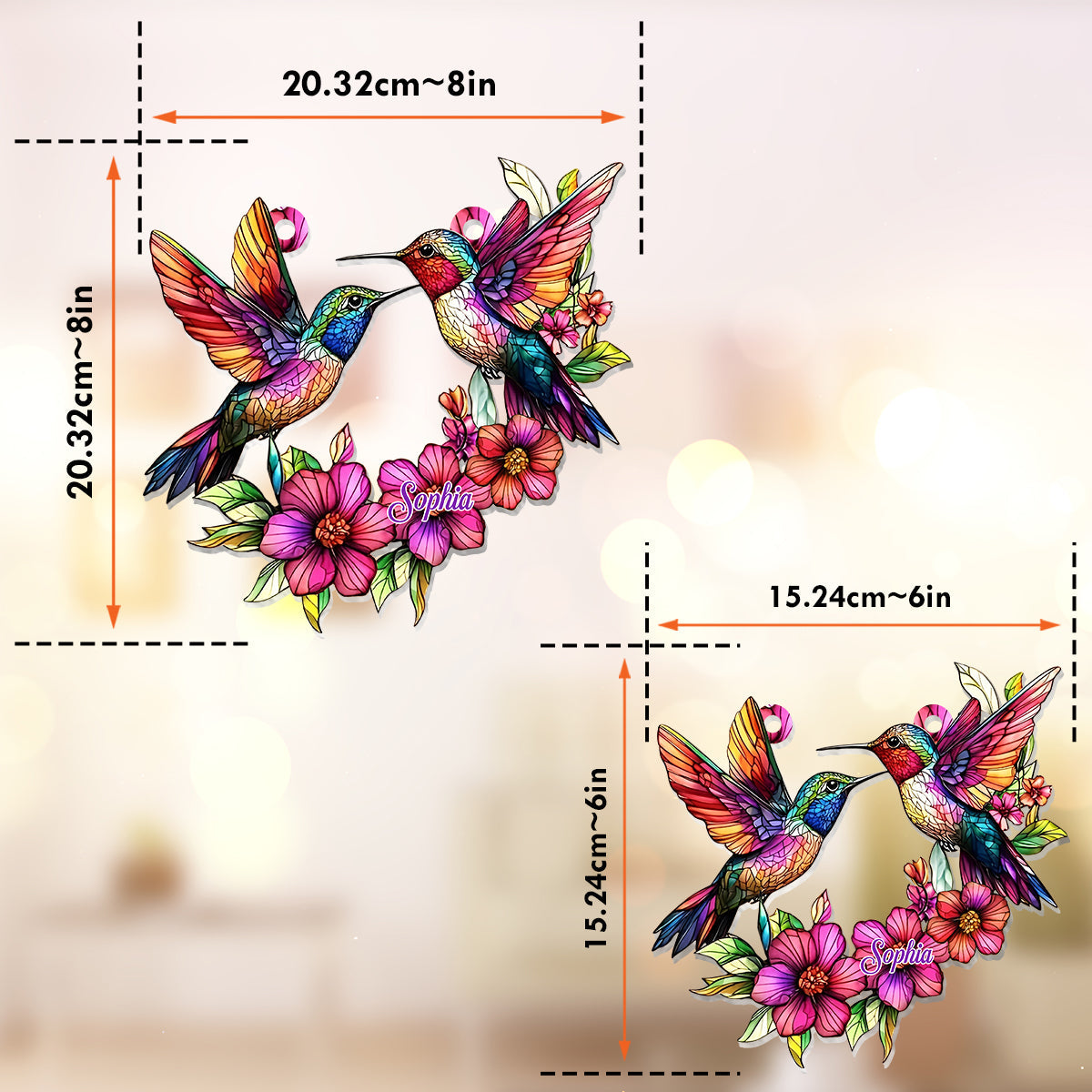 Coloful Hummingbird - Personalized Hummingbird Window Hanging Suncatcher Ornament